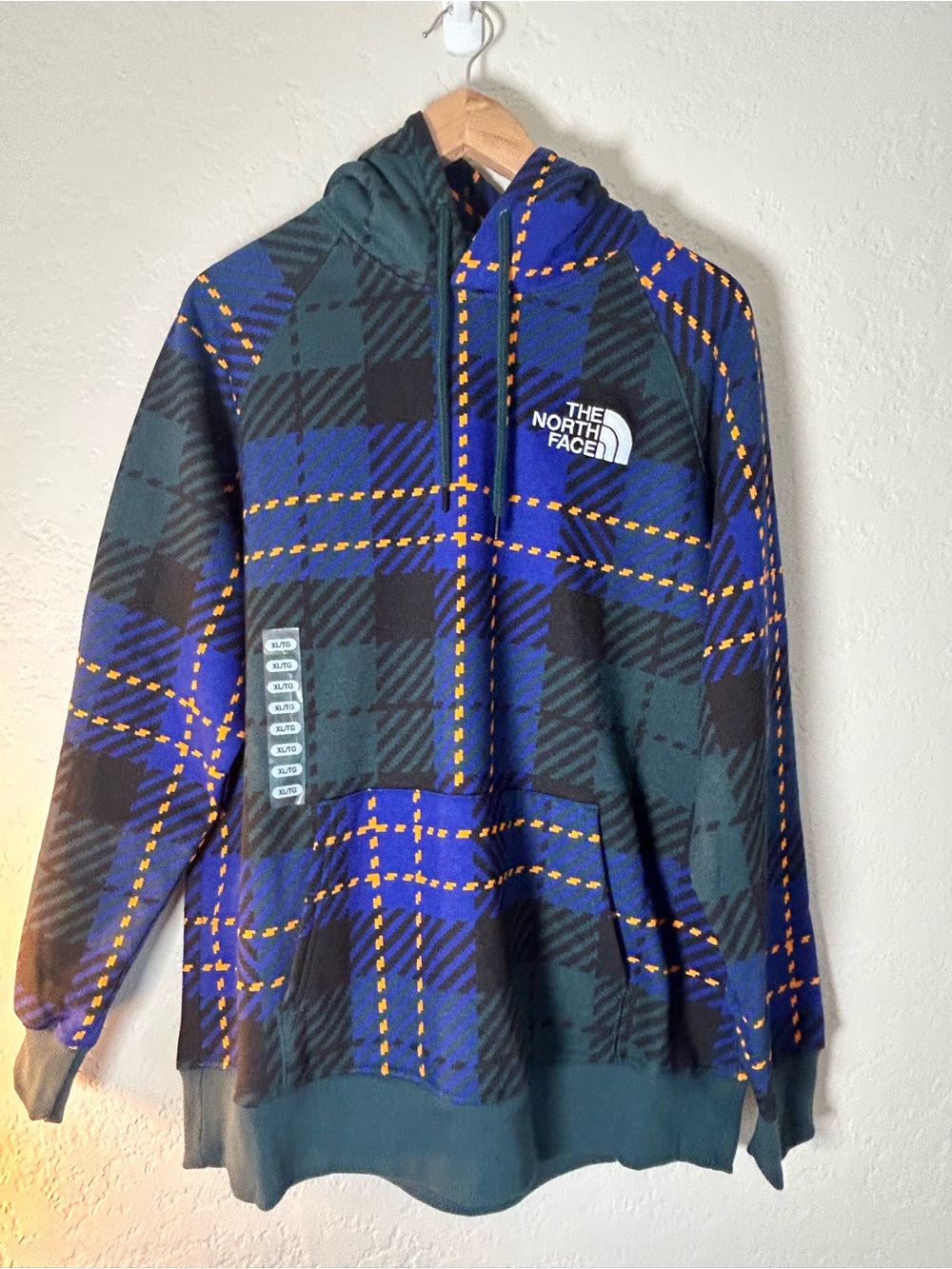 The North Face Blue & Green Patterned plaid Hoodie XL Women’s